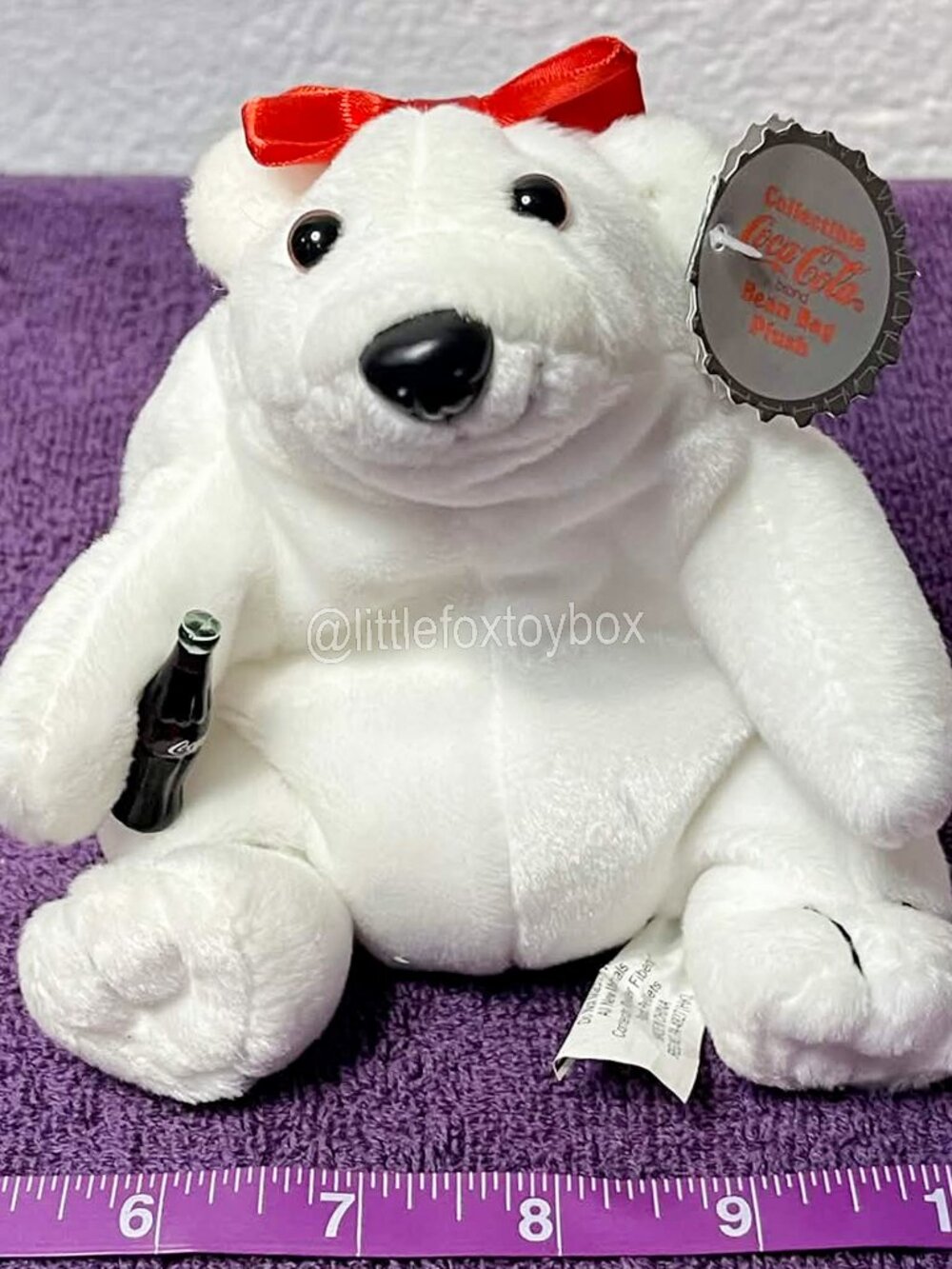 Vintage 1997 Coca-Cola Polar Bear Plush #0106 Coke Bottle Red Bow Mismatched Tag